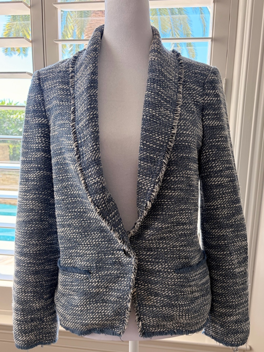 Club Monaco Navy & White Tweed Shawl-Collar Blazer